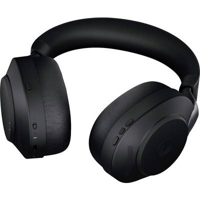 Casque circum-auriculaires noirs avec coussinets, sans fil, avec commandes sur le côté, adaptés au plaisir musical et aux appels.