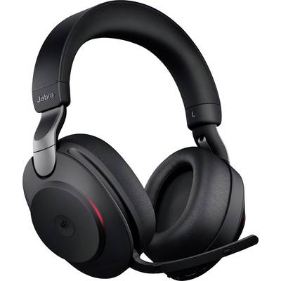 Casque sans fil noir avec microphone intégré, adapté pour les téléconférences et l'écoute de musique, vue latérale.