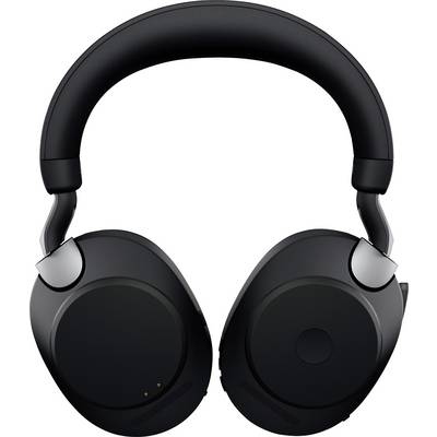 Casque audio noir avec arceau large et rembourré et écouteurs circulaires, vue de face. Adapté pour la musique ou les appels téléphoniques.