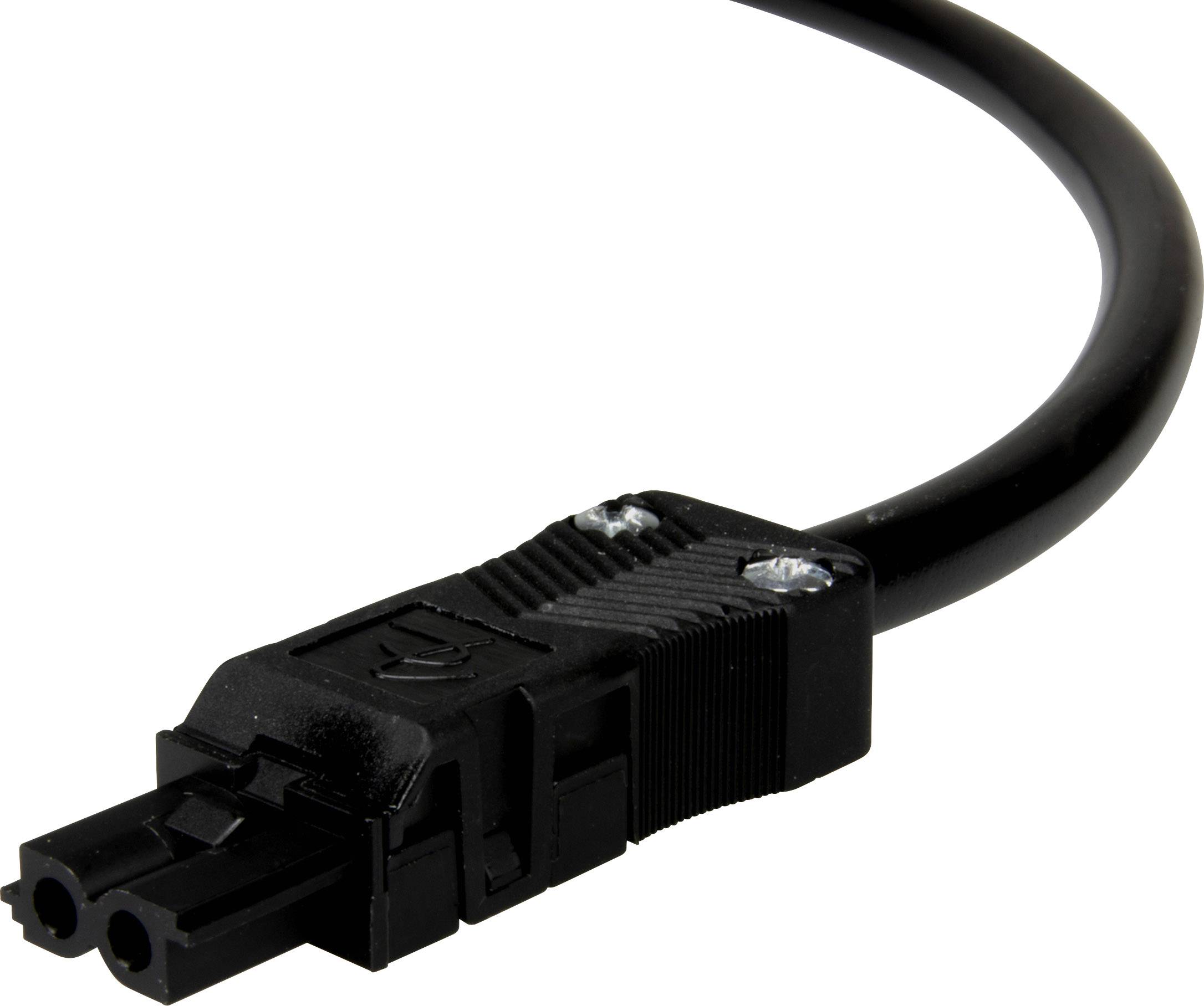 Câble réseau noir avec une fiche rectangulaire présentant deux ouvertures rondes, adapté à l'alimentation électrique des appareils électroniques.