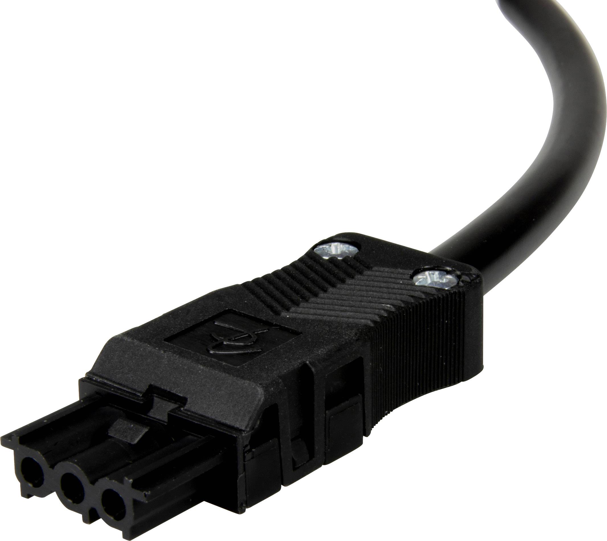 Un câble d'alimentation électrique noir avec une fiche rectangulaire à trois broches à son extrémité, adapté aux appareils électroniques.