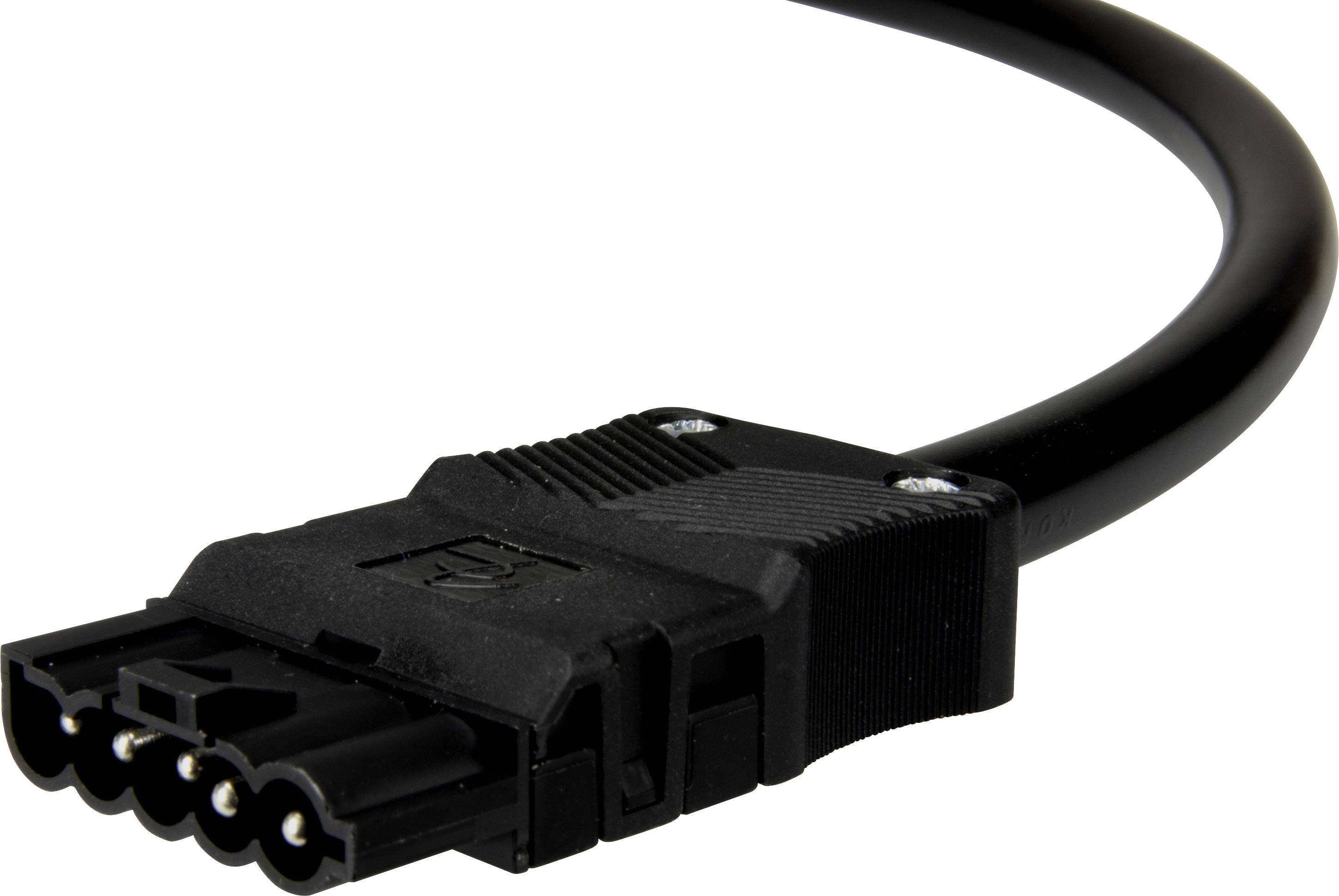 Un câble de connexion noir à 5 pôles avec un connecteur rectangulaire, utilisé pour les connexions électroniques.
