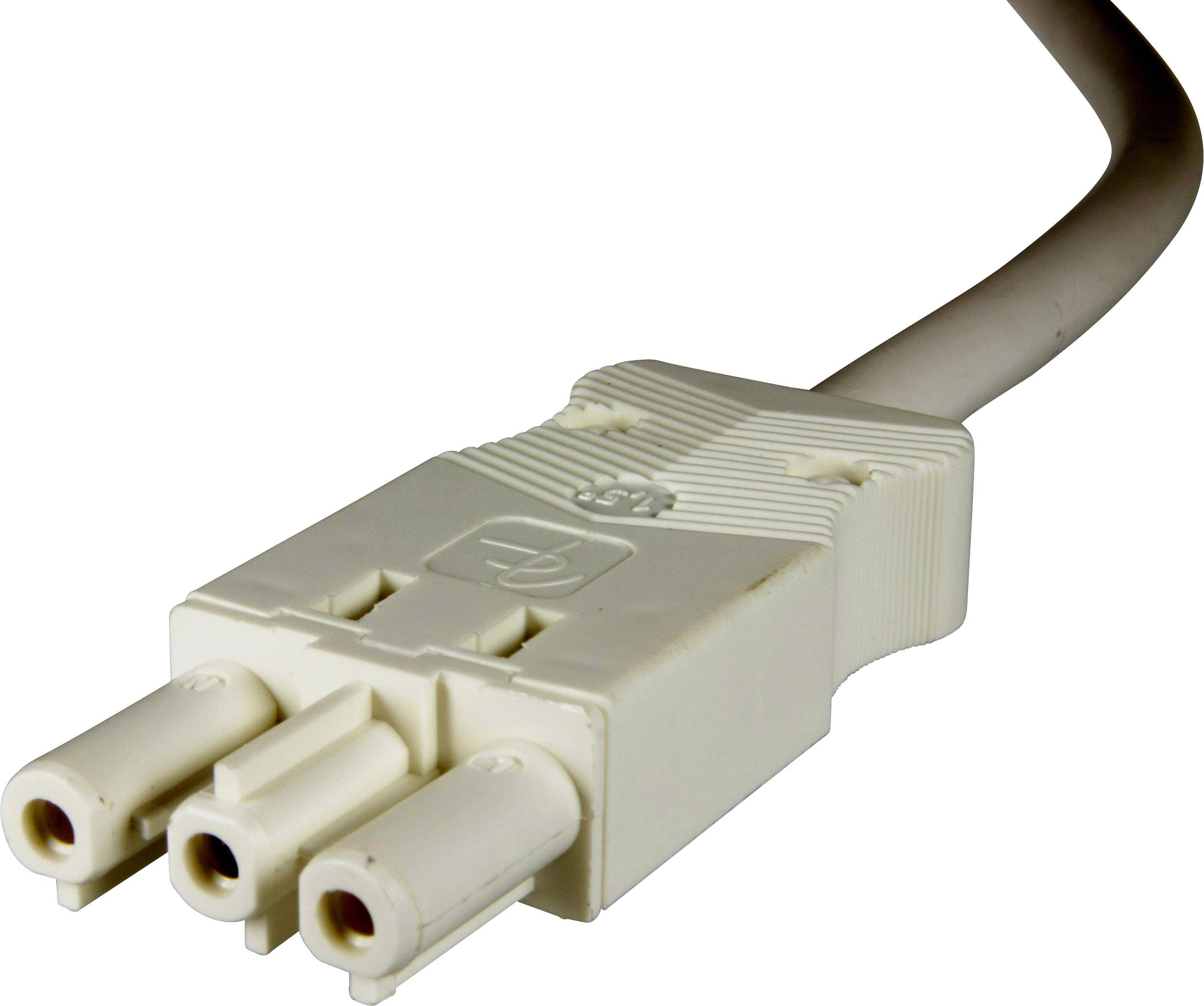 Un câble électrique avec une fiche tripolaire, blanc, gros plan.