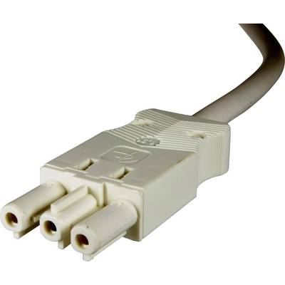 Un câble électrique avec une fiche tripolaire, blanc, gros plan.