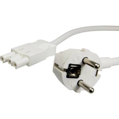Câble réseau blanc avec une fiche européenne tripolaire et une prise IEC C5, souvent utilisé pour les ordinateurs portables ou des appareils similaires.