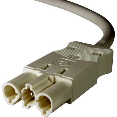 Gros plan d'une prise électrique blanche à deux ports avec un câble courbé.