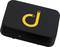 Boîte électronique noire avec un logo jaune sur le dessus, de forme rectangulaire et aux coins arrondis.