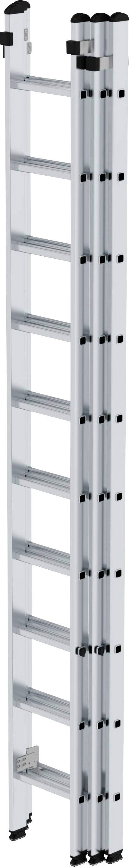 Une échelle pliante en métal, composée de plusieurs parties, positionnée verticalement.