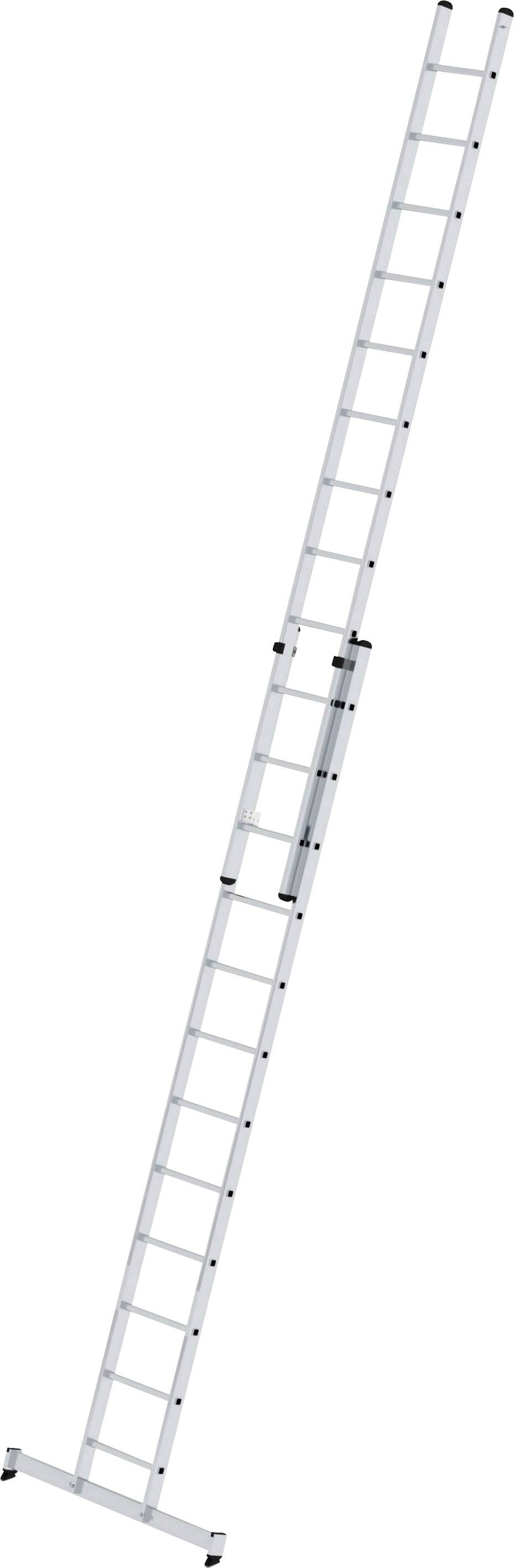 Une échelle télescopique en aluminium dépliée, s'étendant vers le haut. Elle comporte plusieurs échelons et une base stable.