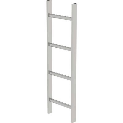 Un simple étagère en métal argenté avec quatre barres horizontales, typiquement utilisée pour suspendre des serviettes dans une salle de bain.