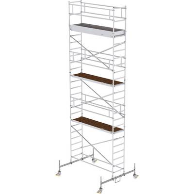 Échafaudage mobile en métal, à plusieurs niveaux, adapté aux travaux de construction ou de maintenance en hauteur.
