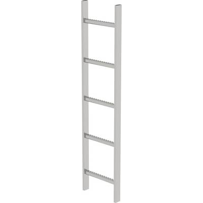 Une étagère simple, blanche, verticale avec cinq tablettes régulièrement réparties, adaptée aux espaces étroits.