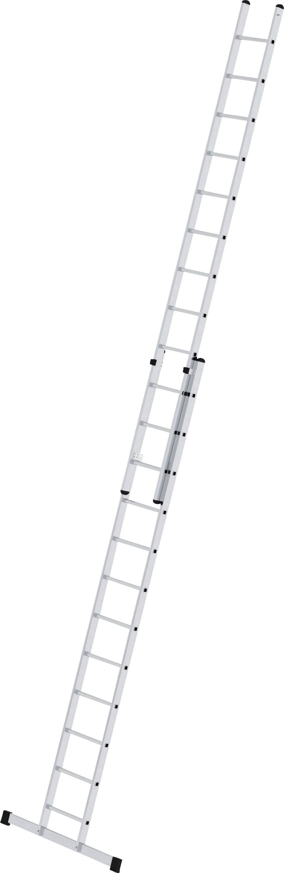 Échelle en aluminium déployée sur toute sa longueur, équipée de pieds en caoutchouc antidérapants et de barreaux robustes, offrant une haute sécurité lors des travaux en hauteur.