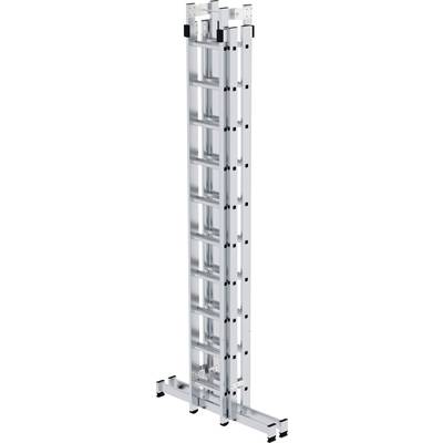 Une échelle longue en aluminium, indépendante, dotée de plusieurs échelons, en position verticale, adaptée à divers usages.