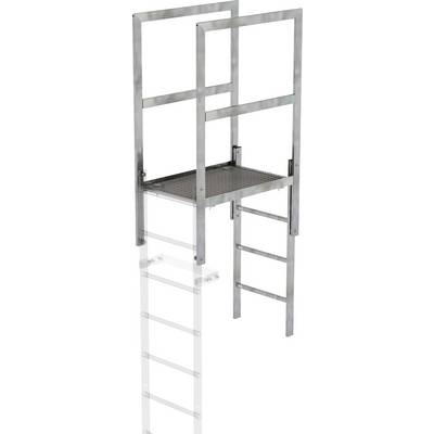 'Échelle en aluminium avec plateforme, adaptée pour l'accès aux bâtiments.'