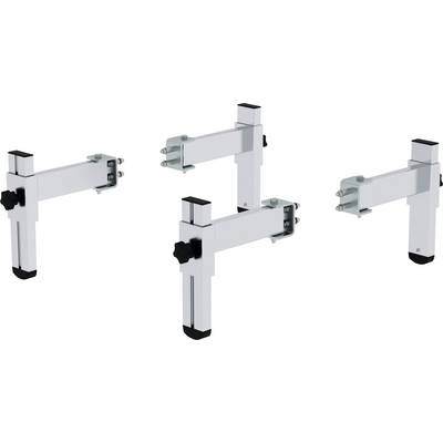 Quatre supports de fixation métalliques réglables sur un fond blanc, adaptés pour être installés sur un rail ou un mur.