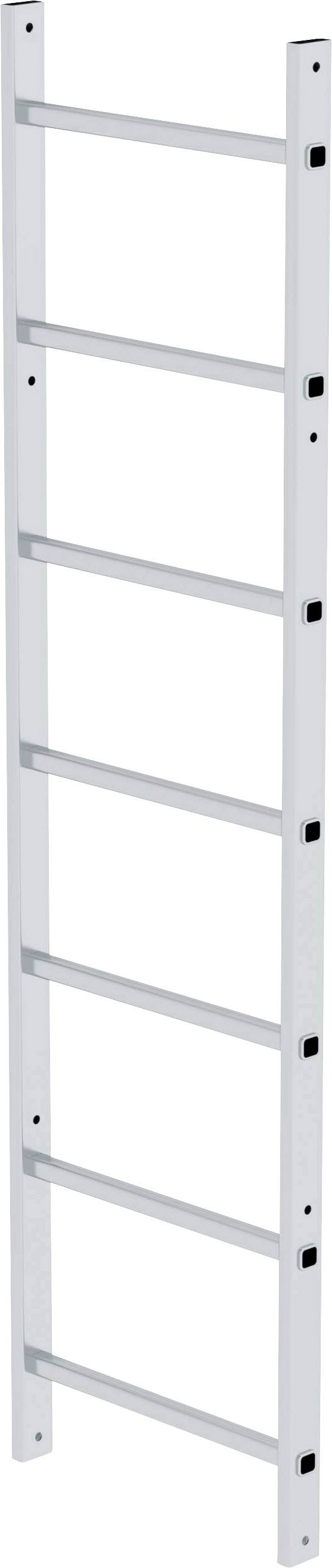 Échelle en métal blanc à sept échelons, positionnée verticalement. Adaptée pour une utilisation dans les foyers ou les ateliers.