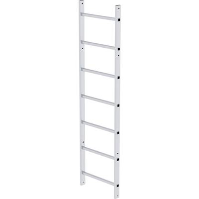 Échelle en métal blanc à sept échelons, positionnée verticalement. Adaptée pour une utilisation dans les foyers ou les ateliers.