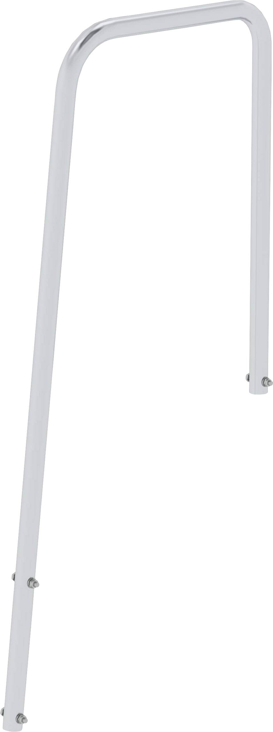 Rampe en métal argenté, adaptée aux escaliers ou aux rampes, avec des points de fixation aux extrémités pour l'installation.