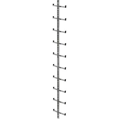Un support vertical en métal avec plusieurs crochets saillants de chaque côté, probablement utilisé pour le rangement ou la présentation d'objets.