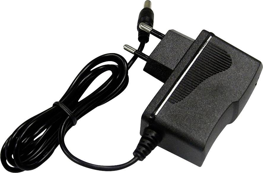 Bloc d'alimentation noir avec fiche européenne et câble fixe. Adapté aux appareils électroniques.