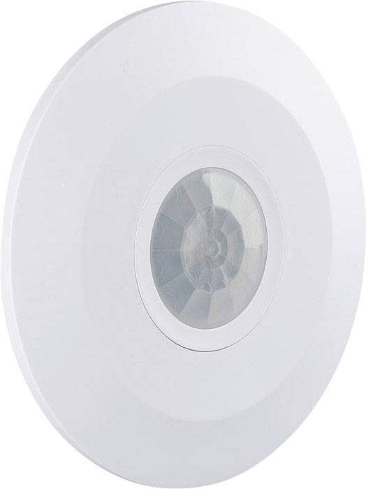 Détecteur de mouvement avec boîtier circulaire blanc et capteur central.