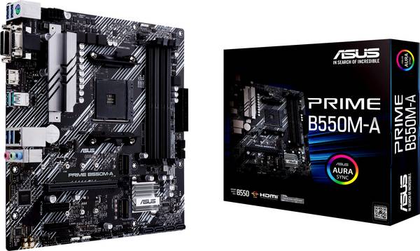 Asus PRIME B550M-A Carte mère Socket (PC) AMD AM4 Facteur de forme (détails) Micro-ATX Chipset de la carte mère AMD® B550