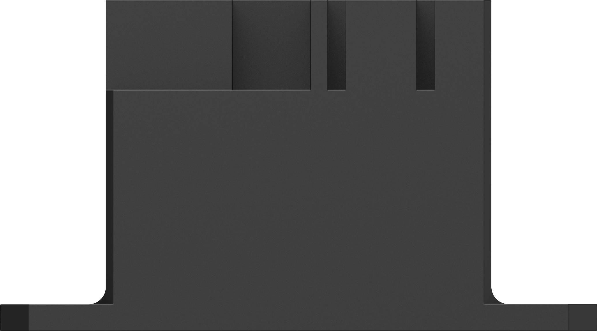 Un bloc noir rectangulaire simple avec une section surélevée en haut, présentant deux entailles verticales.
