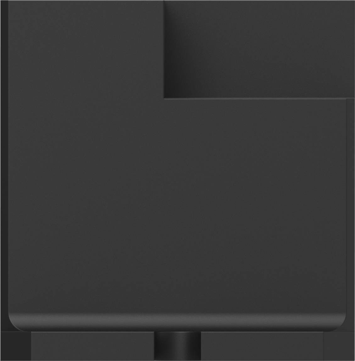 Un carré noir avec un rectangle arrondi plus petit dans la partie supérieure, formant un motif géométrique simple.
