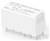 Un relais TE Schrack blanc, rectangulaire, étiqueté « RZ03-1C4-D012 » conçu pour une utilisation en courant continu 12V et 16A/250VAC, avec quatre broches métalliques à la base.