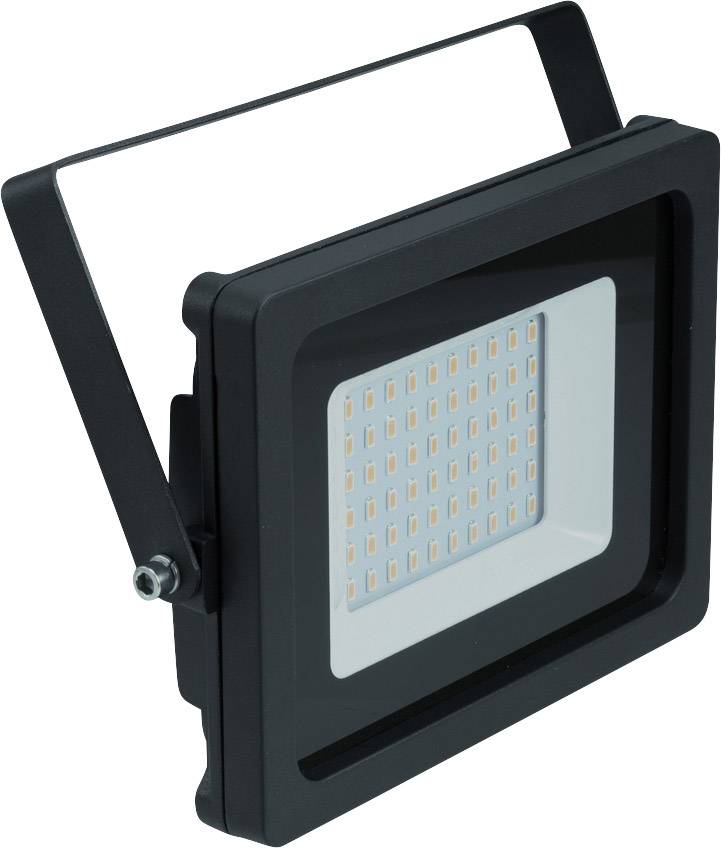 Projecteur LED noir de forme rectangulaire avec support ajustable. Comprend de nombreuses petites LED sur sa surface intérieure.