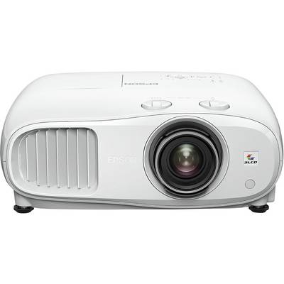 Un projecteur blanc de la marque Epson, modèle '3LCD', présente une lentille proéminente et des fentes de ventilation. Il est adapté pour la présentation d'images.
