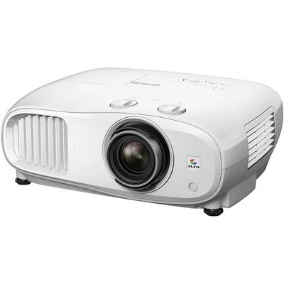 Un projecteur blanc d'Epson, avec un grand objectif et des fentes d'aération sur le côté, adapté à une utilisation home cinéma.