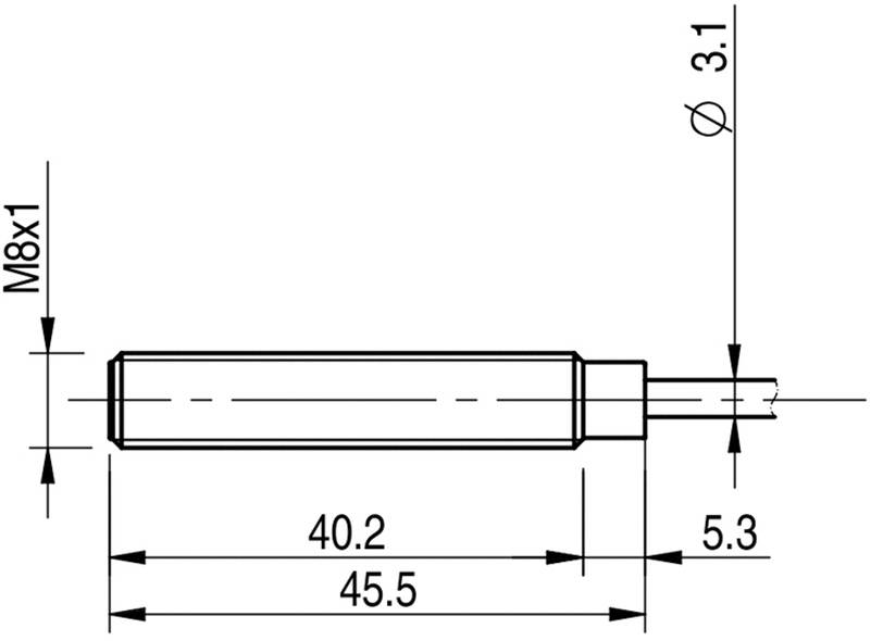 Dessin technique d'un objet cylindrique, annoté avec ses dimensions : longueur 45,5, diamètre 3,1 et autres détails tels que M8x1.