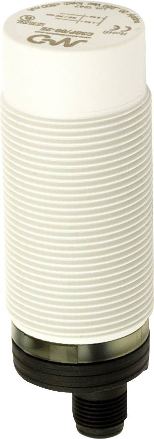 Capteur de forme cylindrique en plastique blanc à surface rainurée et socle noir.