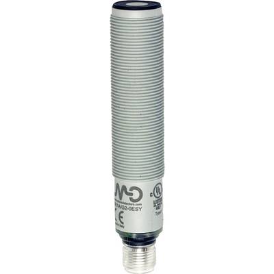 Capteur cylindrique de couleur grise avec connecteur de raccordement en bas et étiquettes, dont 'C5G-LWG2-0ESY', plusieurs logos de certification.