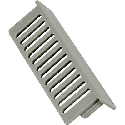 Peigne en plastique gris avec des dents parallèles, vu de côté.