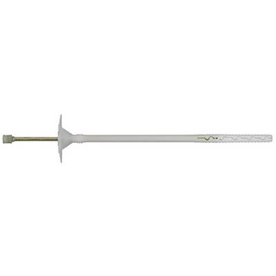 Cheville isolante blanche avec clou métallique, utilisée pour la fixation de matériaux isolants sur les murs.