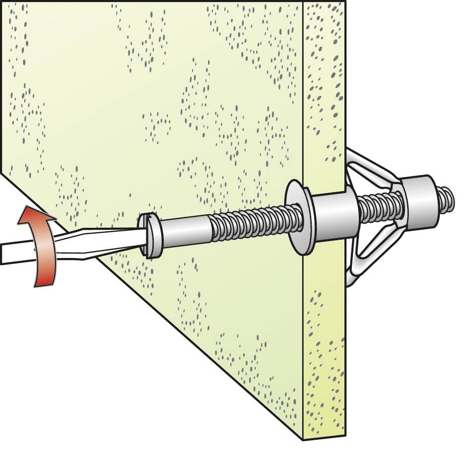 Illustration de fixation : Une vis est traversée à travers un mur et maintenue par une cheville métallique afin d'assurer une stabilité optimale.