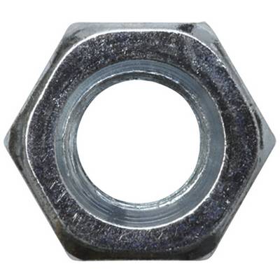 Écrou hexagonal en métal, à finition argentée brillante, destiné à être utilisé avec des vis dans diverses applications mécaniques.