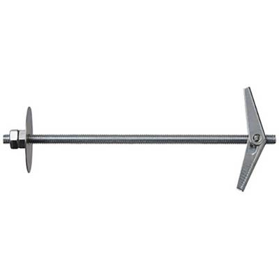 Un cheville à expansion avec tige métallique longue, rondelle et écrou. Utilisé pour fixer des objets sur des murs creux.
