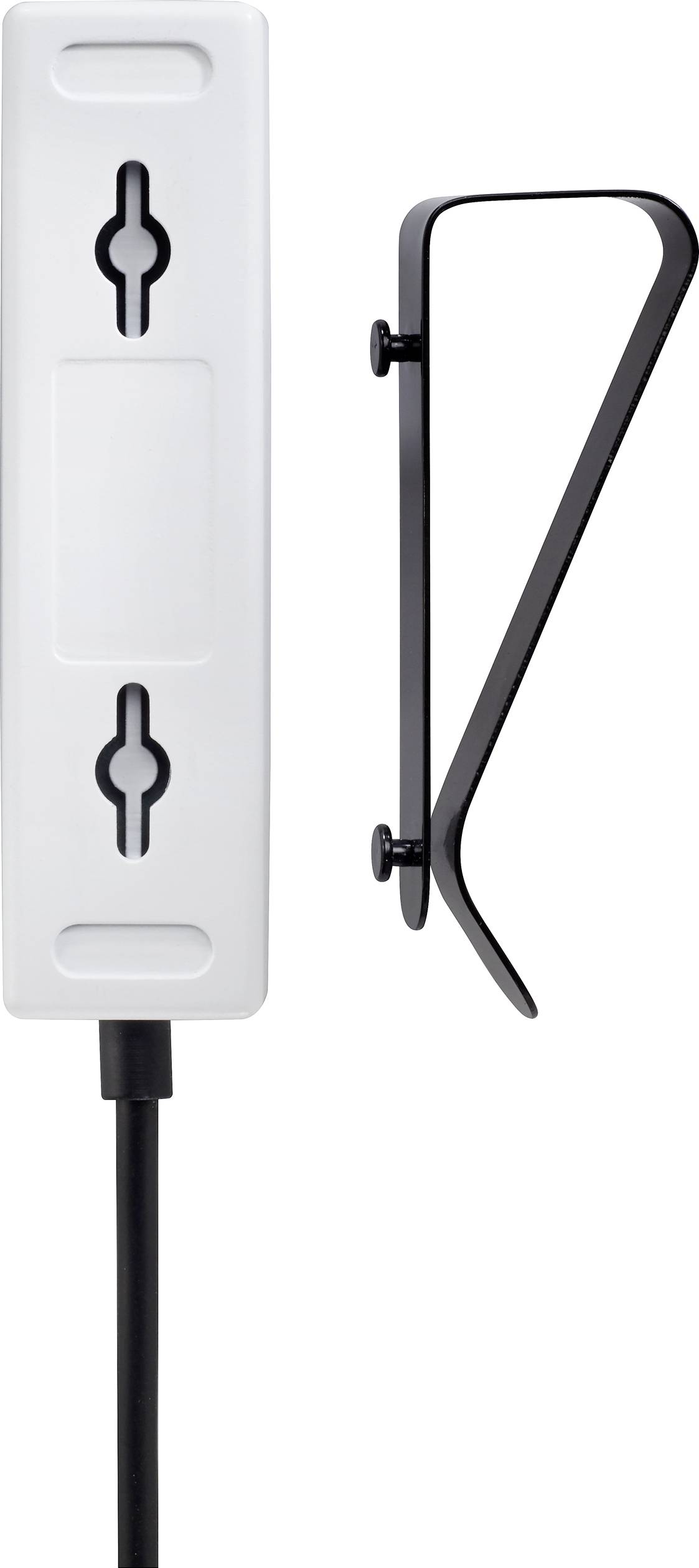 Amplificateur d'antenne vertical avec boîtier blanc et support noir, adapté pour l'amplification du signal en cas de réception faible.