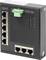 Un commutateur réseau Gigabit industriel noir avec huit ports Ethernet pour des connexions réseau filaires.