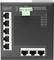 Commutateur industriel Gigabit plat à 8 ports avec huit ports Ethernet et voyants lumineux indiquant le statut et l'alimentation.