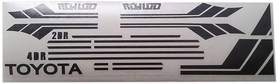 Autocollants avec des designs à rayures et logos pour véhicules Toyota, comprenant les inscriptions "2DR" et "4DR".