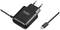 Bloc d'alimentation noir avec câble Micro-USB amovible, tension 5V, courant 3A. Fiche compatible avec les prises électriques européennes. Modèle : VOLTCRAFT SPS-3000/BR-N.