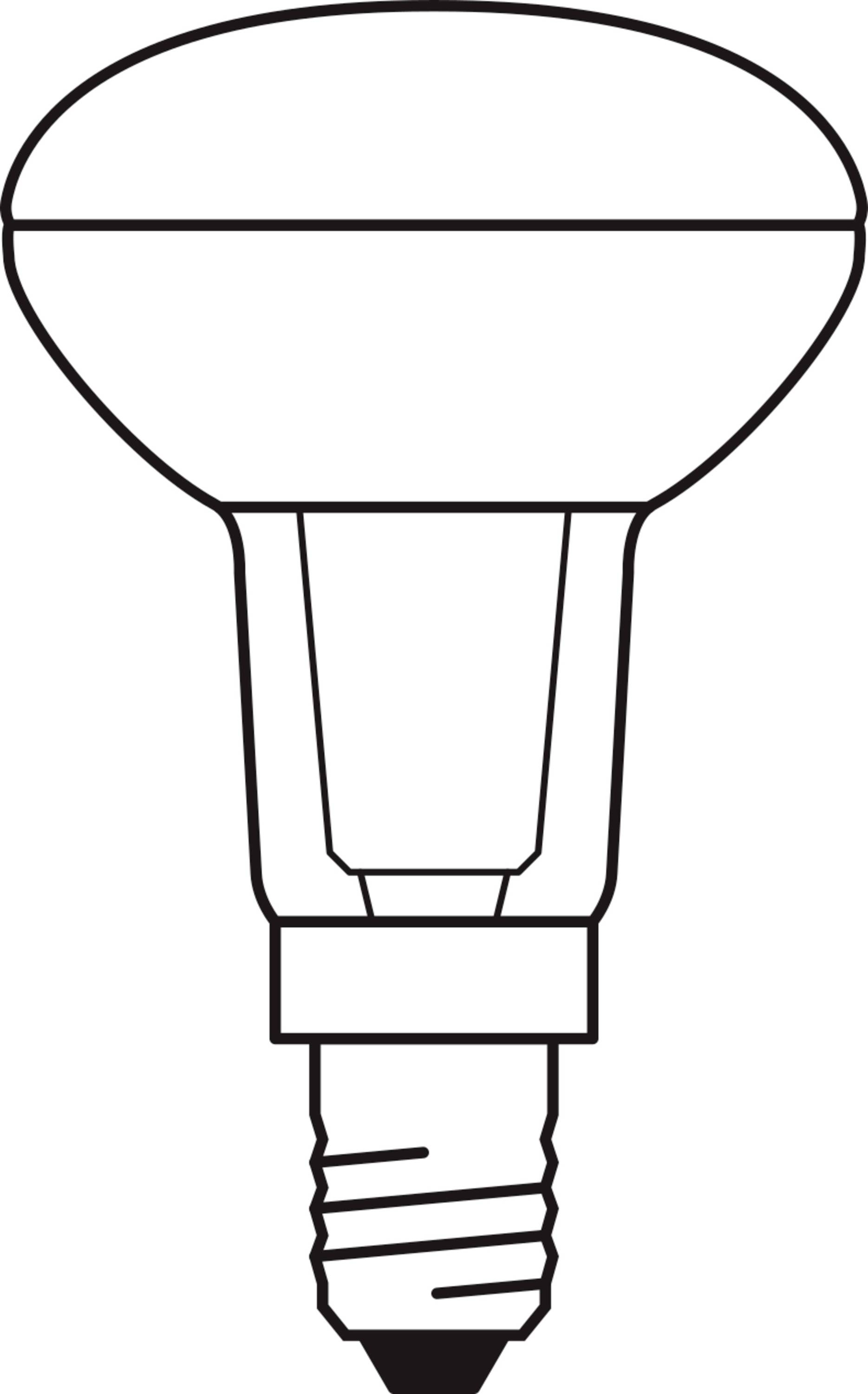 Un graphique simple en noir et blanc d'une ampoule avec un culot E14.