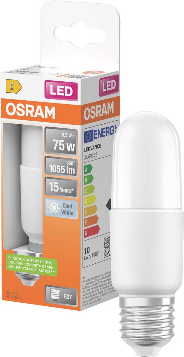 OSRAM HOMELIGHTING 4058075428485 LED CEE E (A - G) E27 forme de cône 9.5 W = 75 W blanc froid (Ø x H) 36 mm x 118 mm 1 pc(s)