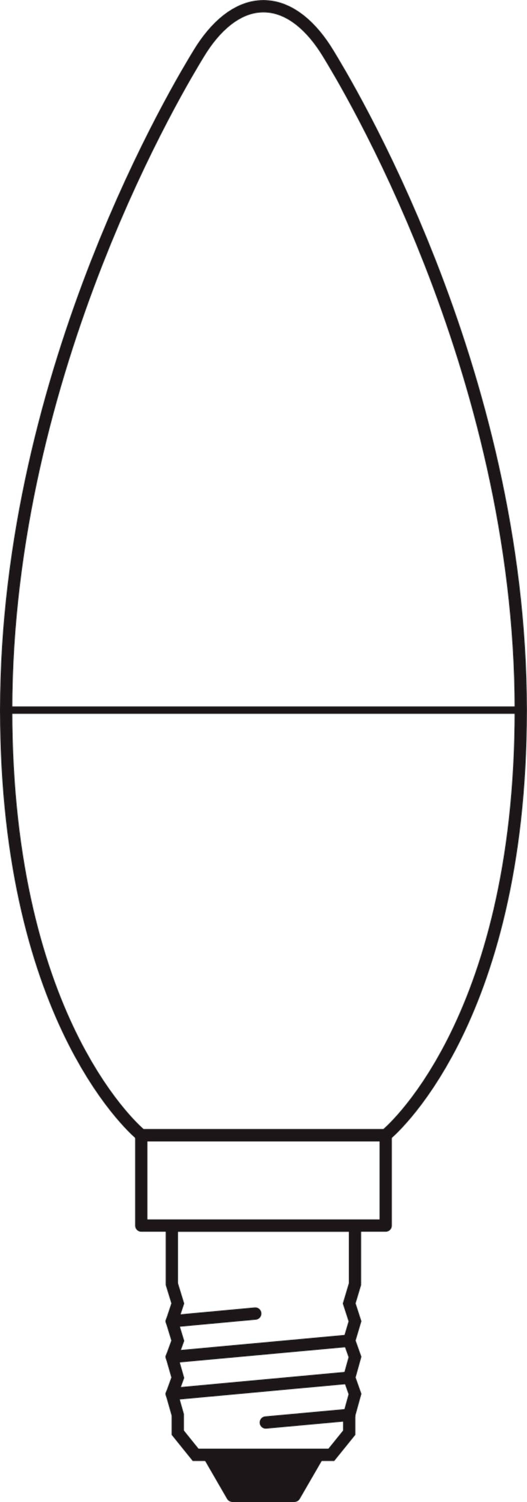 Une ampoule stylisée en forme de bougie avec un culot à vis, représentée en contour, sans autres détails ni inscriptions.