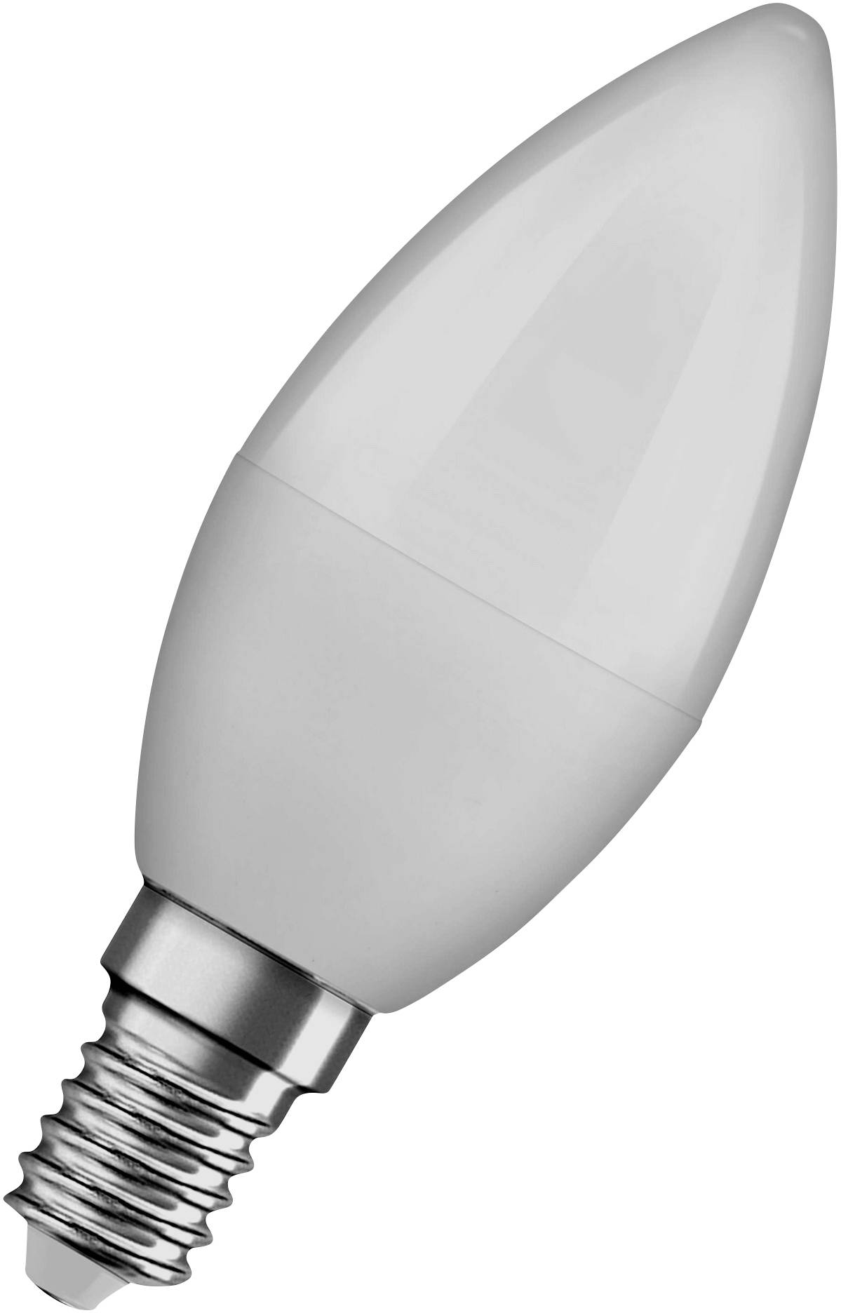 Ampoule LED en forme de bougie avec socle argenté, sur fond blanc. Idéale pour un éclairage élégant à faible consommation énergétique.
